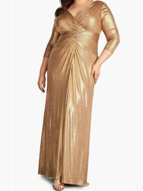 Tadashi Shoji Gold Metallic Draped Maxi Skirt